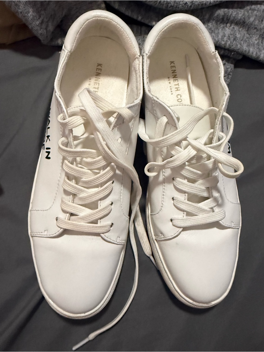 Kenneth Cole White Low-Top Leather Lace-Up Sneakers